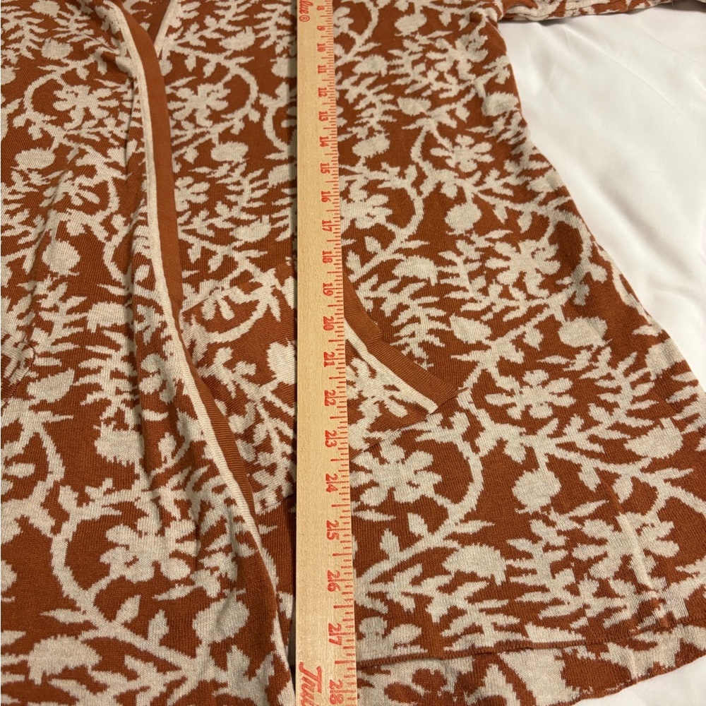 Belldini Rust Cream Floral Hooded Knit Cardigan Open Front Pockets Size L/XL - Picture 3 of 8